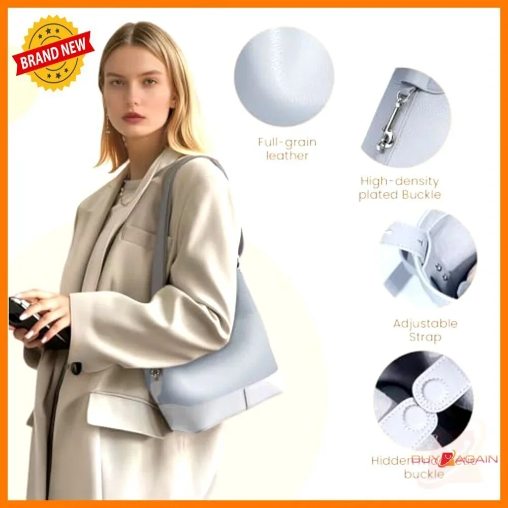 Genuine Leather Crossbody Bucket Bag with Adjustable Strap